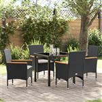 vidaXL Tuin Eetset met kussen 5 pcs Zwart Poly riet