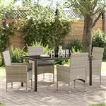 vidaXL Tuin Eetset met kussen 5 pcs Lichtgrijs Poly riet