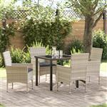 vidaXL Tuin Eetset met kussen 5 pcs Lichtgrijs Poly riet