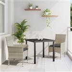 vidaXL Tuin Eetset met kussen 3 pcs Lichtgrijs Poly riet