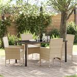 vidaXL Tuin Eetset met kussen 5 pcs Beige Poly riet