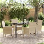 vidaXL Tuin Eetset met kussen 5 pcs Beige Poly riet