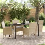 vidaXL Tuin Eetset met kussen 5 pcs Beige Poly riet