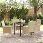 vidaXL Tuin Eetset met kussen 5 pcs Beige Poly riet