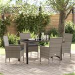 vidaXL Tuin Eetset met kussen 5 pcs Grijs Poly riet
