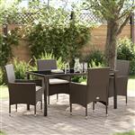 vidaXL Tuin Eetset met kussen 5 pcs Bruin Poly riet