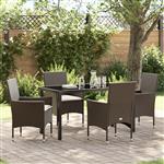 vidaXL Tuin Eetset met kussen 5 pcs Bruin Poly riet