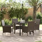 vidaXL Tuin Eetset met kussen 5 pcs Bruin Poly riet
