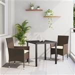 vidaXL Tuin Eetset met kussen 3 pcs Bruin Poly riet