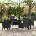 vidaXL Tuin Eetset met kussen 5 pcs Zwart Poly riet