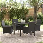 vidaXL Tuin Eetset met kussen 5 pcs Zwart Poly riet