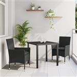 vidaXL Tuin Eetset met kussen 3 pcs Zwart Poly riet