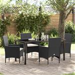 vidaXL Tuin Eetset met kussen 5 pcs Zwart Poly riet