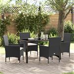 vidaXL Tuin Eetset met kussen 5 pcs Zwart Poly riet