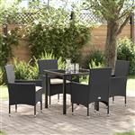 vidaXL Tuin Eetset met kussen 5 pcs Zwart Poly riet