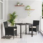 vidaXL Tuin Eetset met kussen 3 pcs Zwart Poly riet