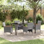 vidaXL Tuin Eetset met kussen 5 pcs Grijs Poly riet