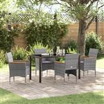 vidaXL Tuin Eetset met kussen 5 pcs Grijs Poly riet