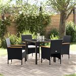 vidaXL Tuin Eetset met kussen 5 pcs Zwart Poly riet