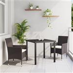 vidaXL Tuin Eetset met kussen 3 pcs Bruin Poly riet