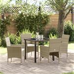 vidaXL Tuin Eetset met kussen 5 pcs Beige Poly riet