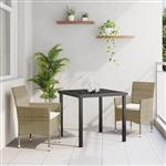 vidaXL Tuin Eetset met kussen 3 pcs Beige Poly riet