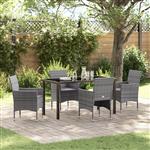 vidaXL Tuin Eetset met kussen 5 pcs Grijs Poly riet