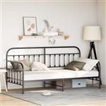 vidaXL Bedframe voor een daybed met hoofdeinde Zwart 90 x 200 cm Staal