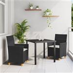 vidaXL Tuin Eetset 3 pcs Zwart poly rattan