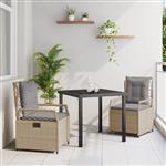 vidaXL Tuin Eetset 3 pcs Beige poly rattan