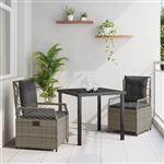 vidaXL Tuin Eetset 3 pcs Grijs poly rattan