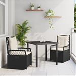 vidaXL Tuin Eetset 3 pcs Zwart poly rattan