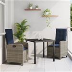 vidaXL Tuin Eetset 3 pcs Grijs poly rattan