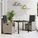 vidaXL Tuin Eetset 3 pcs Lichtgrijs poly rattan