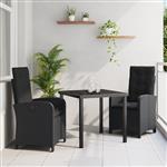 vidaXL Tuin Eetset 3 pcs Zwart poly rattan