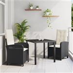 vidaXL Tuin Eetset 3 pcs Zwart poly rattan