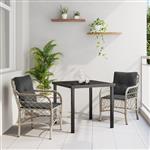 vidaXL Tuin Eetset met kussen 3 pcs Lichtgrijs Poly riet