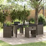 vidaXL Tuin Eetset met kussen 5 pcs Grijs Poly riet