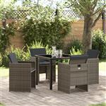 vidaXL Tuin Eetset met kussen 5 pcs Grijs Poly riet