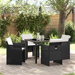 vidaXL Tuin Eetset met kussen 5 pcs Zwart Poly riet
