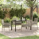 vidaXL Tuin Eetset met kussen 5 pcs Lichtgrijs Poly riet