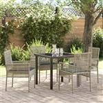 vidaXL Tuin Eetset met kussen 5 pcs Lichtgrijs Poly riet