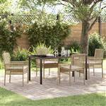 vidaXL Tuin Eetset met kussen 5 pcs Beige Poly riet