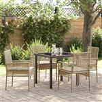 vidaXL Tuin Eetset met kussen 5 pcs Beige Poly riet