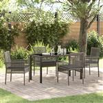 vidaXL Tuin Eetset met kussen 5 pcs Grijs Poly riet