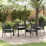 vidaXL Tuin Eetset met kussen 5 pcs Zwart Poly riet