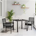 vidaXL Tuin Eetset met kussen 3 pcs Zwart Poly riet