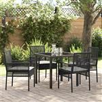 vidaXL Tuin Eetset met kussen 5 pcs Zwart Poly riet