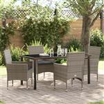 vidaXL Tuin Eetset met kussen 5 pcs Grijs Poly riet