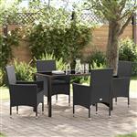vidaXL Tuin Eetset met kussen 5 pcs Zwart Poly riet